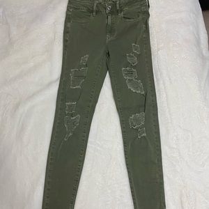 American Eagle, Olive green, ripped jeans